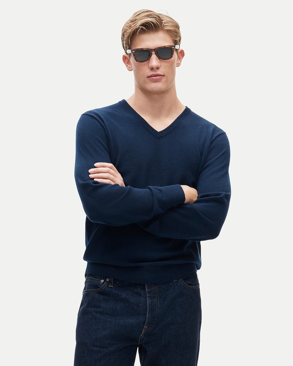 J.Crew Men's Navy Blue Merino Wool V-Neck Sweater Size XL NWOT